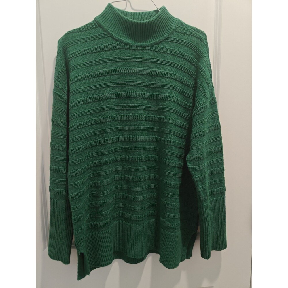LOFT Womens Green Rib-Knit Mock Neck Long Sleeve Pullover Sweater S
